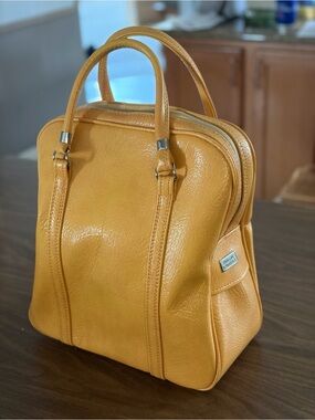 Vintage Structured Mustard Top-Handle Travel Bag